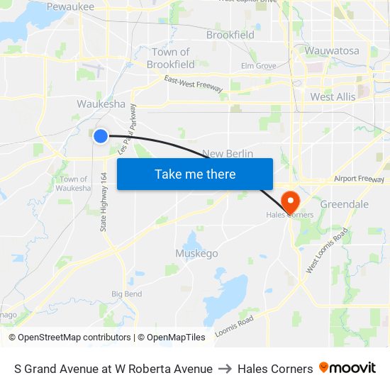 S Grand Avenue at W Roberta Avenue to Hales Corners map