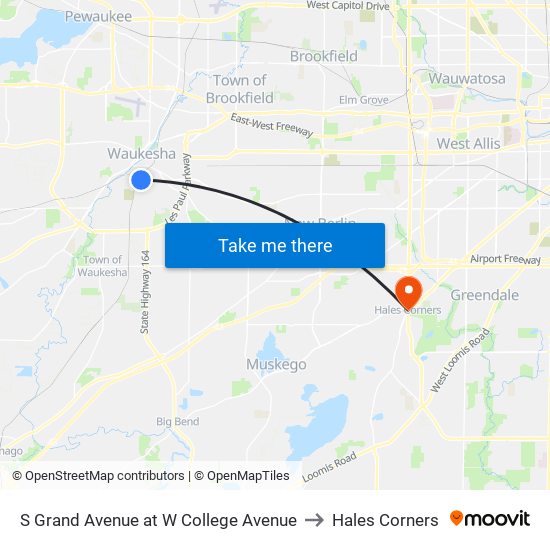 S Grand Avenue at W College Avenue to Hales Corners map