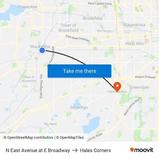 N East Avenue at E Broadway to Hales Corners map