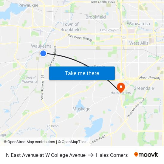 N East Avenue at W College Avenue to Hales Corners map