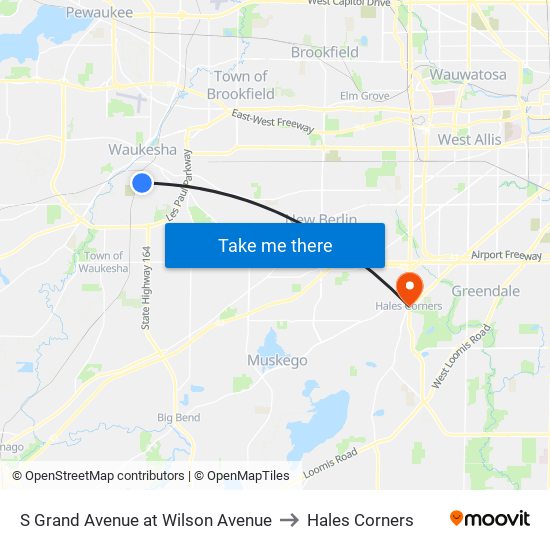 S Grand Avenue at Wilson Avenue to Hales Corners map