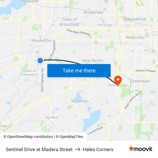 Sentinel Drive at Madera Street to Hales Corners map