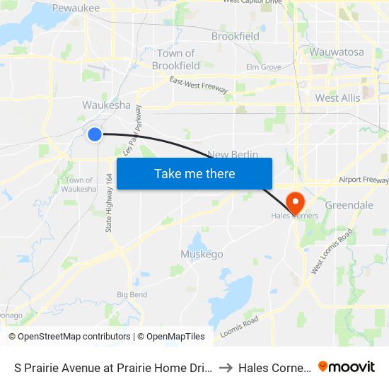 S Prairie Avenue at Prairie Home Drive to Hales Corners map