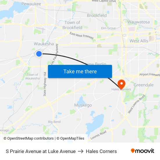 S Prairie Avenue at Luke Avenue to Hales Corners map