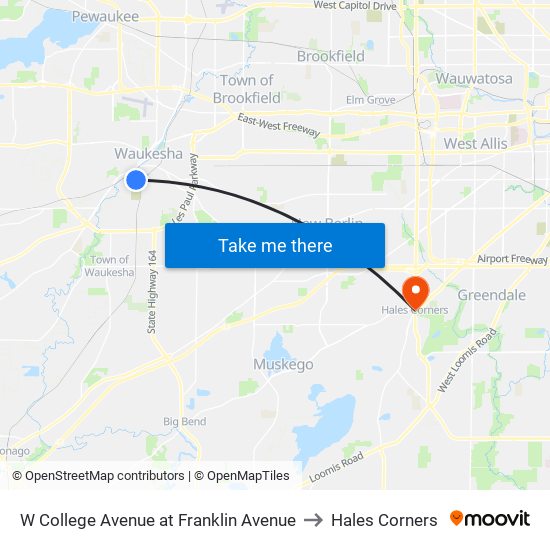 W College Avenue at Franklin Avenue to Hales Corners map