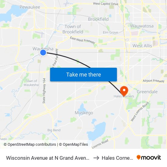 Wisconsin Avenue at N Grand Avenue to Hales Corners map