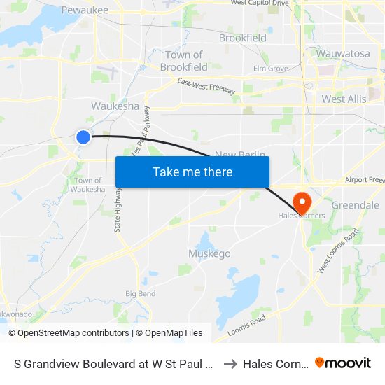 S Grandview Boulevard at W St Paul Avenue to Hales Corners map