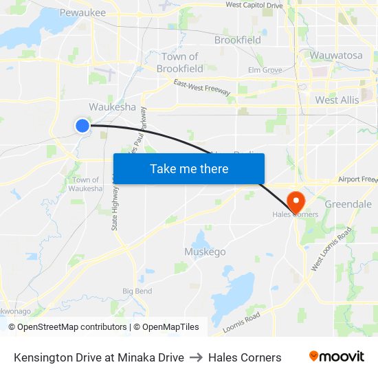 Kensington Drive at Minaka Drive to Hales Corners map