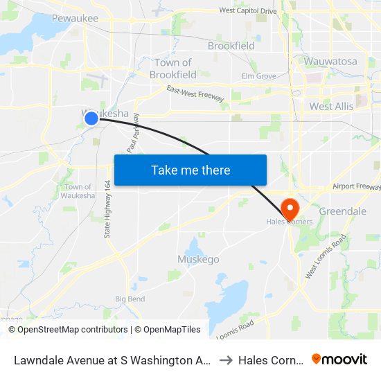 Lawndale Avenue at S Washington Avenue to Hales Corners map