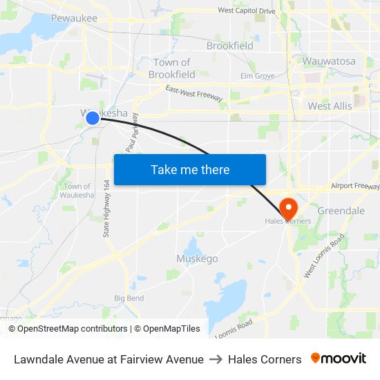 Lawndale Avenue at Fairview Avenue to Hales Corners map