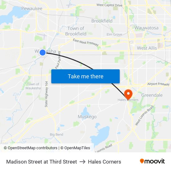 Madison Street at Third Street to Hales Corners map