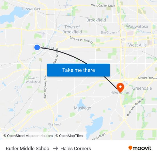 Butler Middle School to Hales Corners map