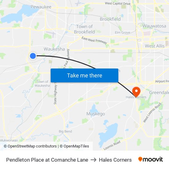 Pendleton Place at Comanche Lane to Hales Corners map