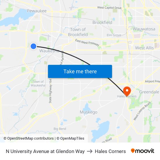 N University Avenue at Glendon Way to Hales Corners map