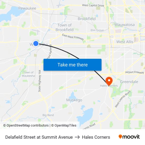 Delafield Street at Summit Avenue to Hales Corners map