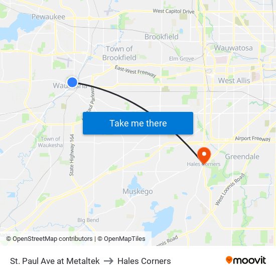 St. Paul Ave at Metaltek to Hales Corners map