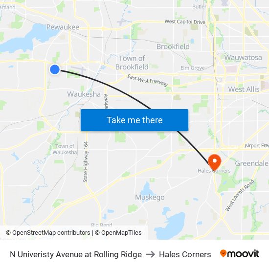 N Univeristy Avenue at Rolling Ridge to Hales Corners map