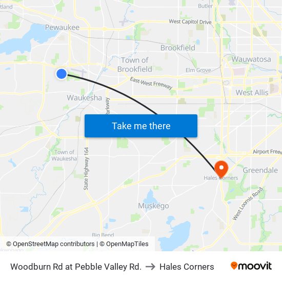 Woodburn Rd at Pebble Valley Rd. to Hales Corners map