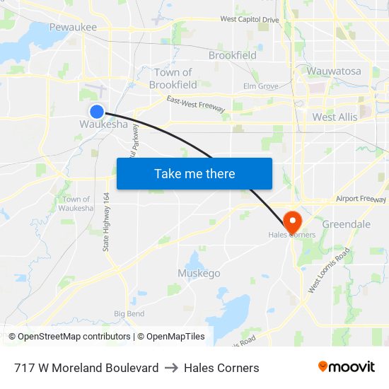 717 W Moreland Boulevard to Hales Corners map