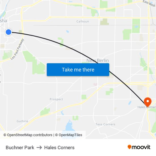 Buchner Park to Hales Corners map
