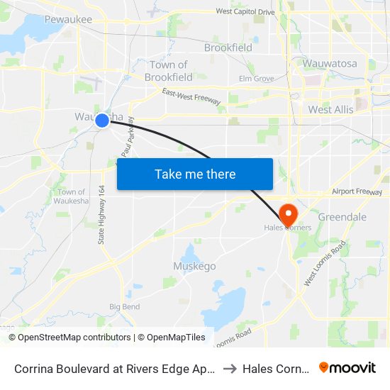 Corrina Boulevard at Rivers Edge Apartm to Hales Corners map