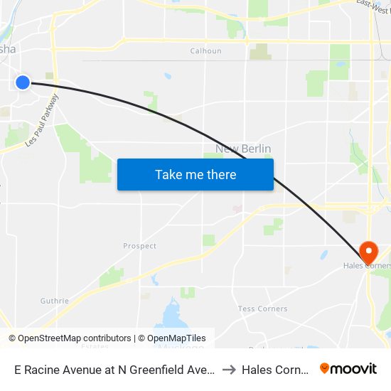 E Racine Avenue at N Greenfield Avenue to Hales Corners map