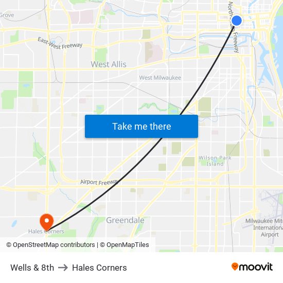 Wells & 8th to Hales Corners map