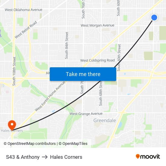 S43 & Anthony to Hales Corners map