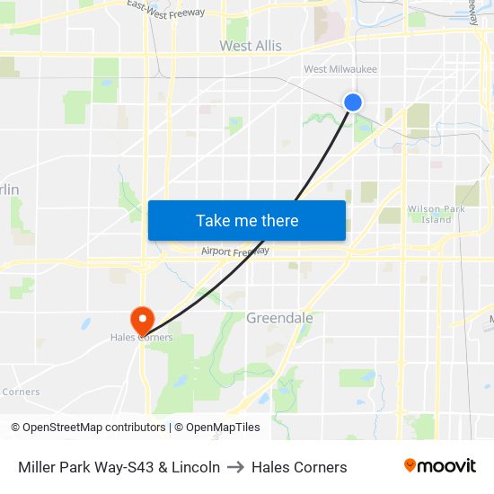 Miller Park Way-S43 & Lincoln to Hales Corners map