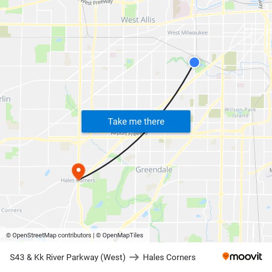 S43 & Kk River Parkway (West) to Hales Corners map