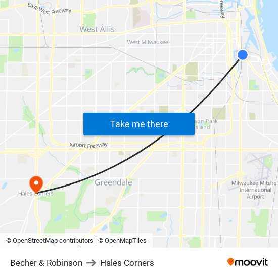 Becher & Robinson to Hales Corners map