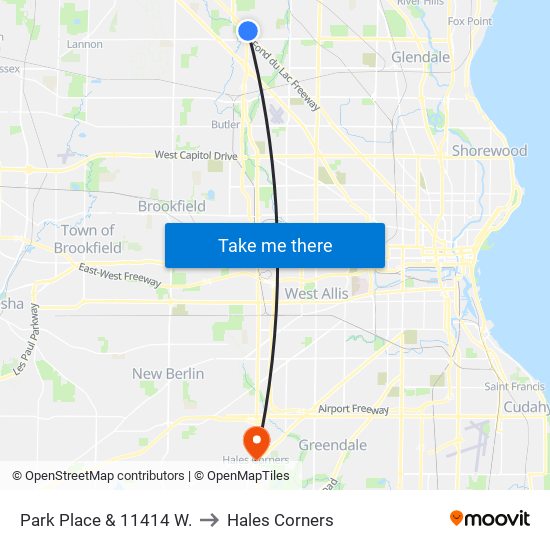 Park Place & 11414 W. to Hales Corners map