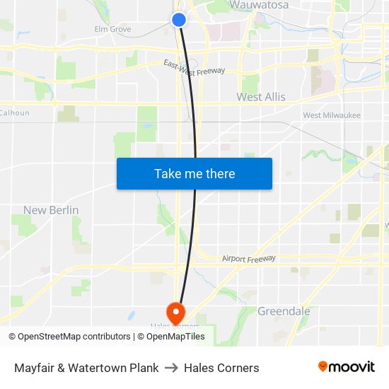 Mayfair & Watertown Plank to Hales Corners map