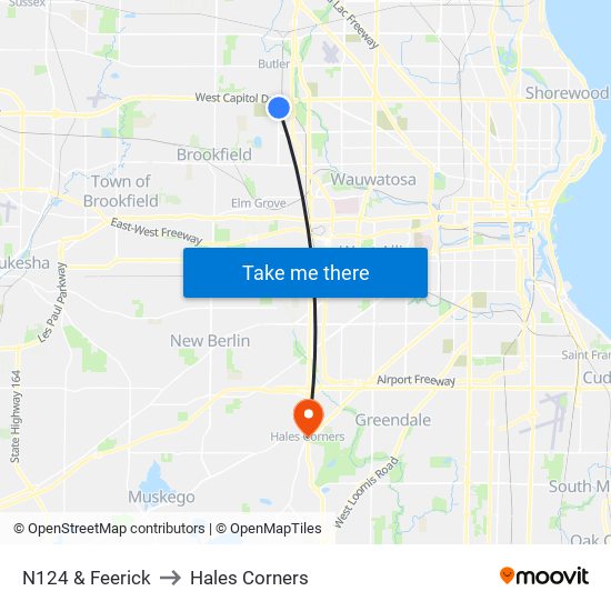 N124 & Feerick to Hales Corners map