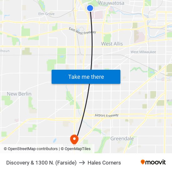 Discovery & 1300 N. (Farside) to Hales Corners map
