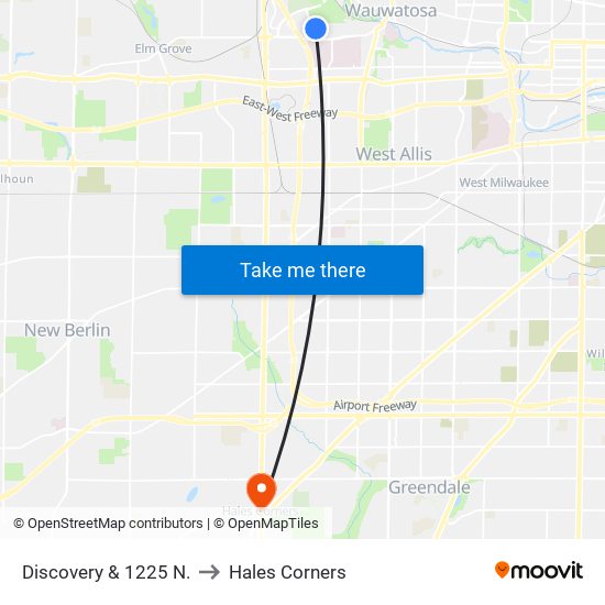 Discovery & 1225 N. to Hales Corners map