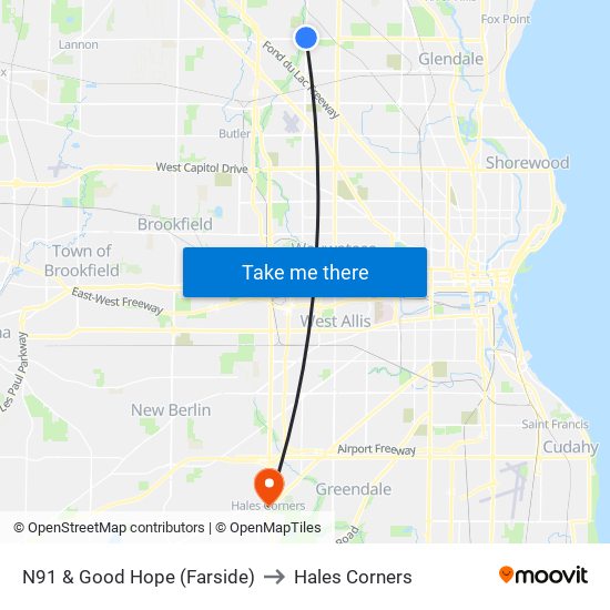 N91 & Good Hope (Farside) to Hales Corners map