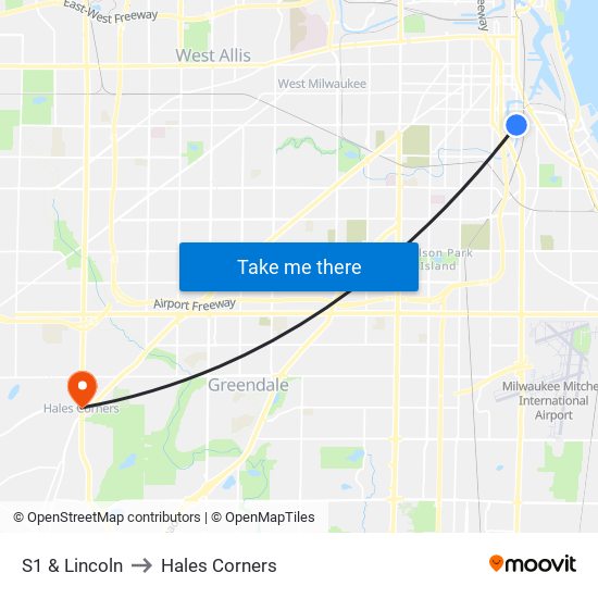 S1 & Lincoln to Hales Corners map