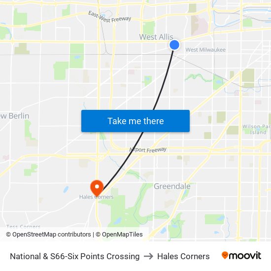 National & S66-Six Points Crossing to Hales Corners map