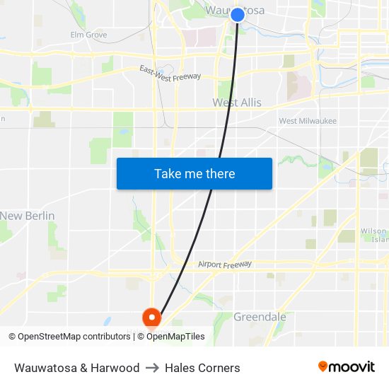 Wauwatosa & Harwood to Hales Corners map