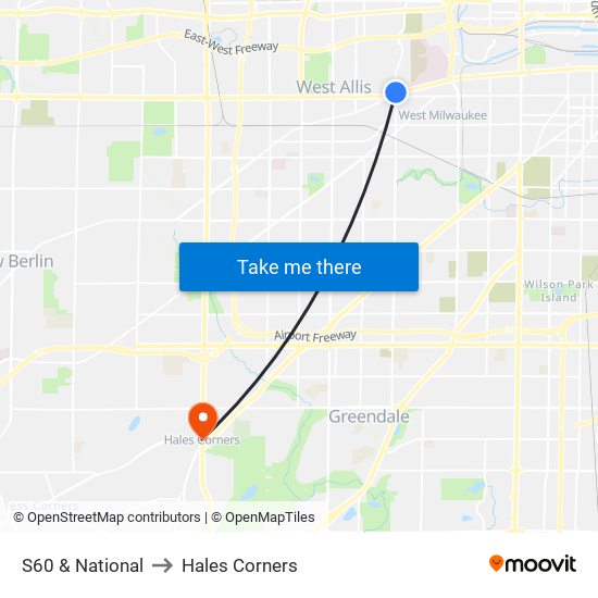 S60 & National to Hales Corners map