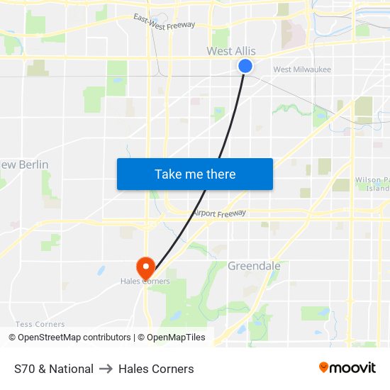 S70 & National to Hales Corners map