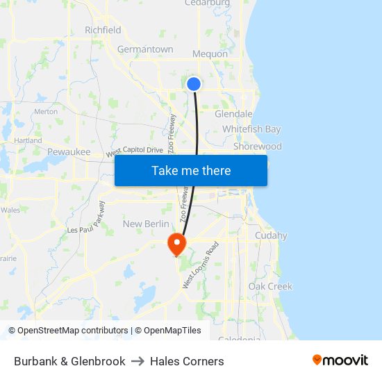 Burbank & Glenbrook to Hales Corners map