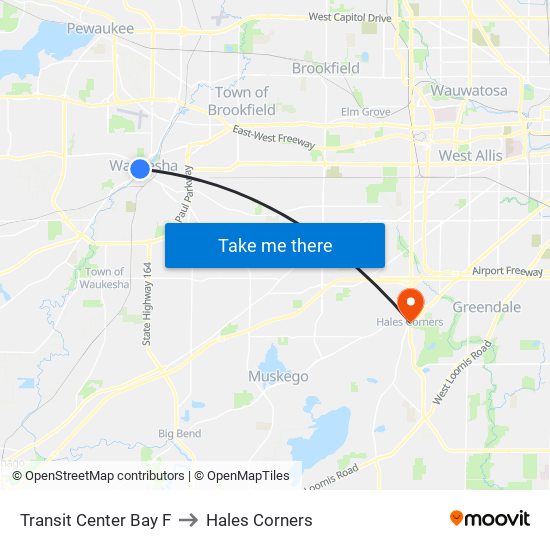 Transit Center Bay F to Hales Corners map