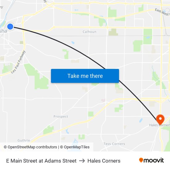 E Main Street at Adams Street to Hales Corners map