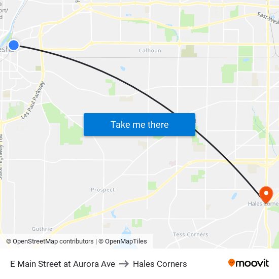E Main Street at Aurora Ave to Hales Corners map