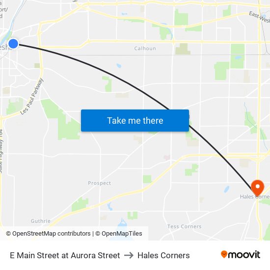 E Main Street at Aurora Street to Hales Corners map