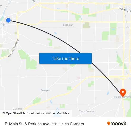 E. Main St. & Perkins Ave. to Hales Corners map