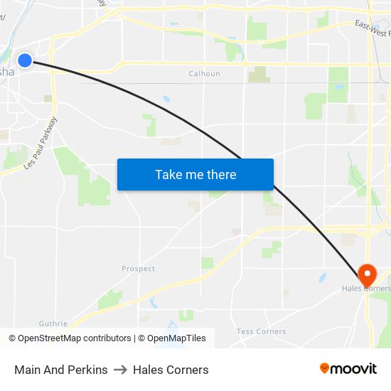 Main And Perkins to Hales Corners map