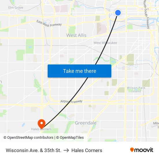 Wisconsin Ave. & 35th St. to Hales Corners map